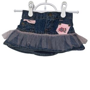 Flapdoodles baby girl Denim Skirt with Pink tulle Trim Sz 12m embellishment